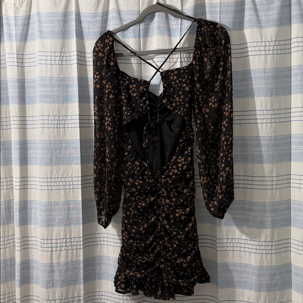 All in Favor Black and Brown LongPuff Sleeve MiniDress Size Small - Picture 4 of 7